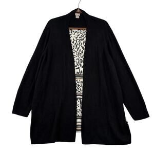 Chico's Open Cardigan Sweater Size XXL Black Cheetah Animal Print Mixed Media
